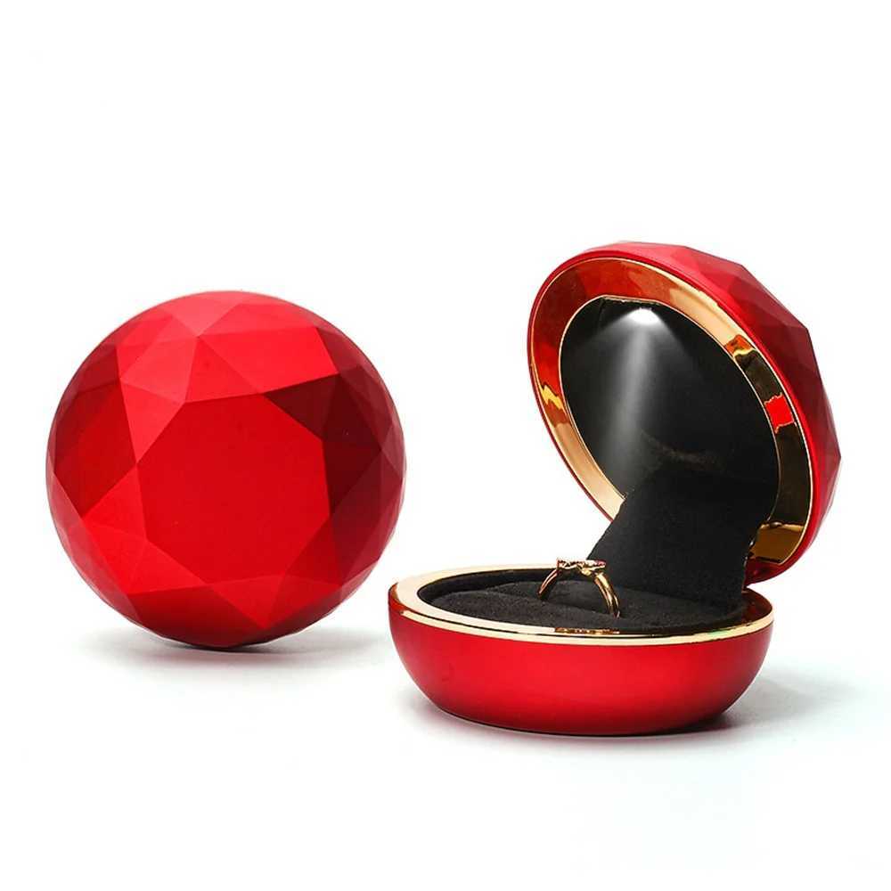 Luxury Round LED Jewelry Box Lamp Wedding Ring Box Display Storage Jewelry Decorative Box Ring Pendant Bag Birthday Gift W241019