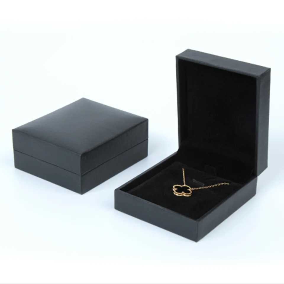 High end leather paper black right angle filling paper single/double ring box jewelry earrings necklace bracelet packaging set W241019