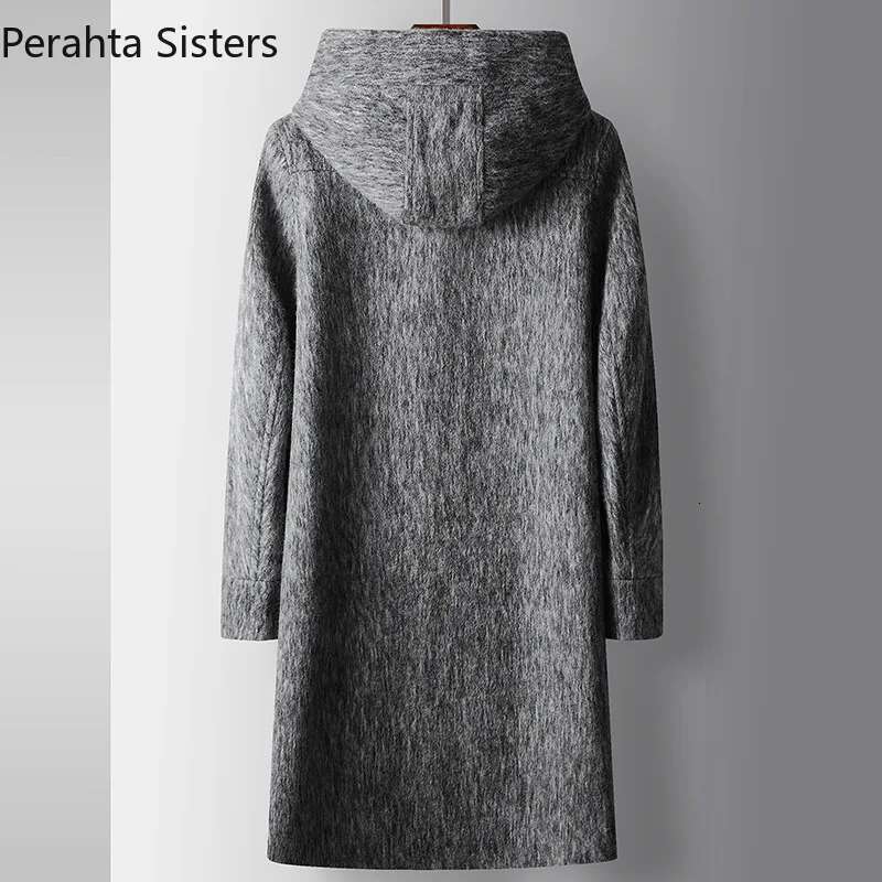 Brand Top Quality Long Wool For Men Autumn Winter Business Fashion Hooded Woolen Man Trench Coat Men's Coats 2024 New