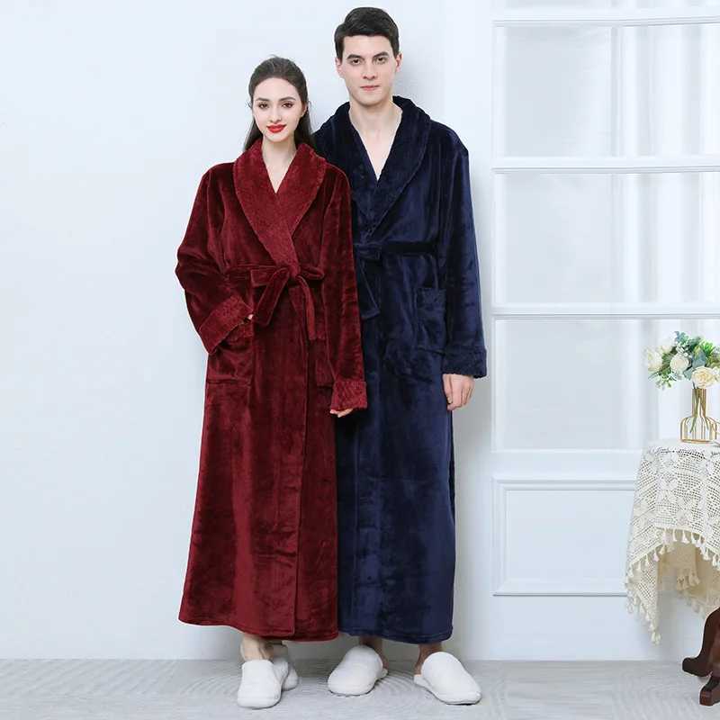 Plus Size 3Xl Couple Sleepwear Thick Flannel Robe Long Kimono Bathrobe Gown Winter Warm Coral Fleece Home Clothes LoungewearXJ241018