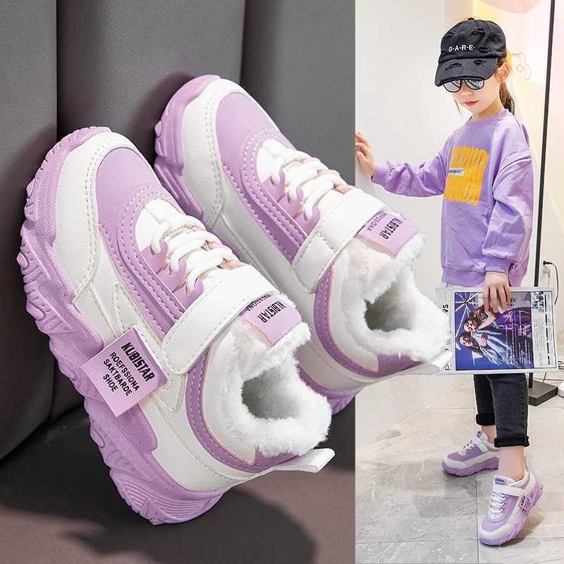 Athletic Outdoor Childrens casual shoes suitable for girls boys autumn winter warm fluffy fur childrens sports shoes hot classic H241019