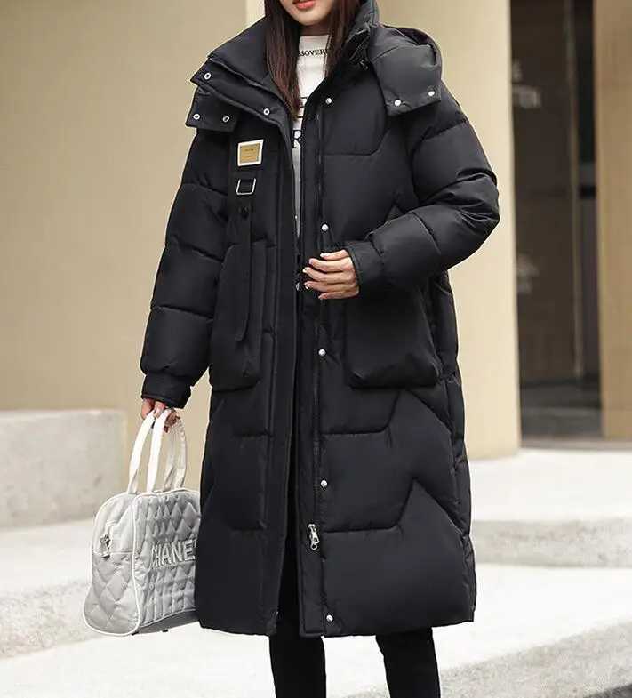 New Winter Fashion Long Sleeve Stand Up Collar Zipper Solid Color Slim Fit Thick Long Version Detachable Hooded Down Jacket ForX241019