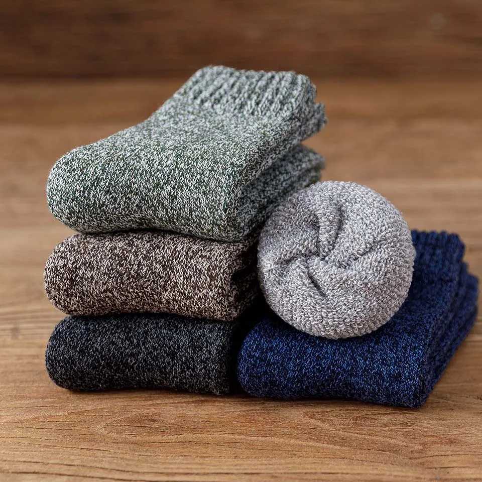 Winter Mens Thick Warm Wool Socks High Quality Harajuku Retro Big Size Snow Casual Antifreeze Cashmere Long Socks 3 PairXJ241019