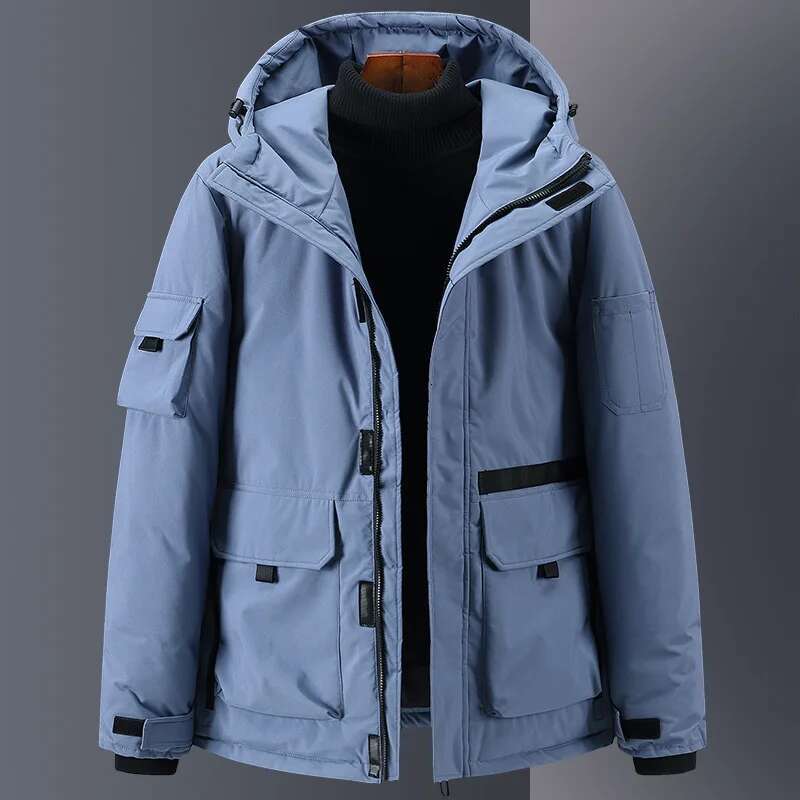 ZOZOWANG 2024 Winter Thick 90% White Duck Down Jacket Hooded Military Style Multi-Pockets Casual Men's Outwear