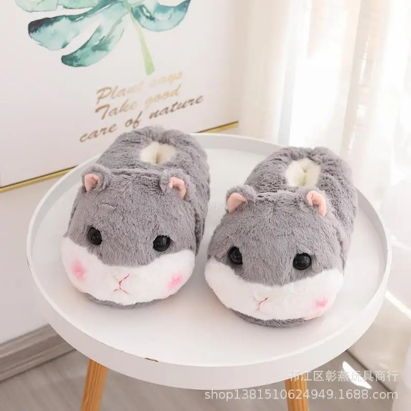Winter Christmas reindeer fuzzy slider womens home shoes slider women warm home cute animals hamster plush slider indoor 241018