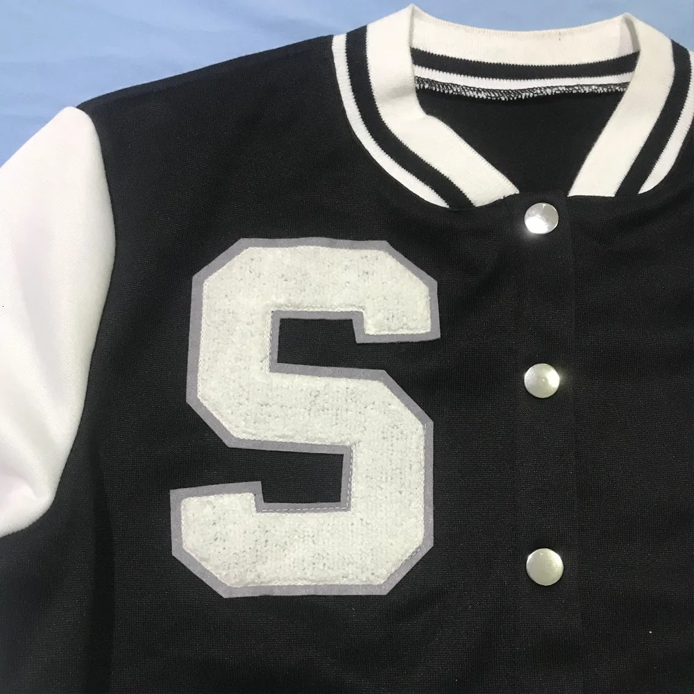 Blue baseball jacket womens letter printed button V-neck long sleeved red bomber jacket black baseball crop autumn top 241019