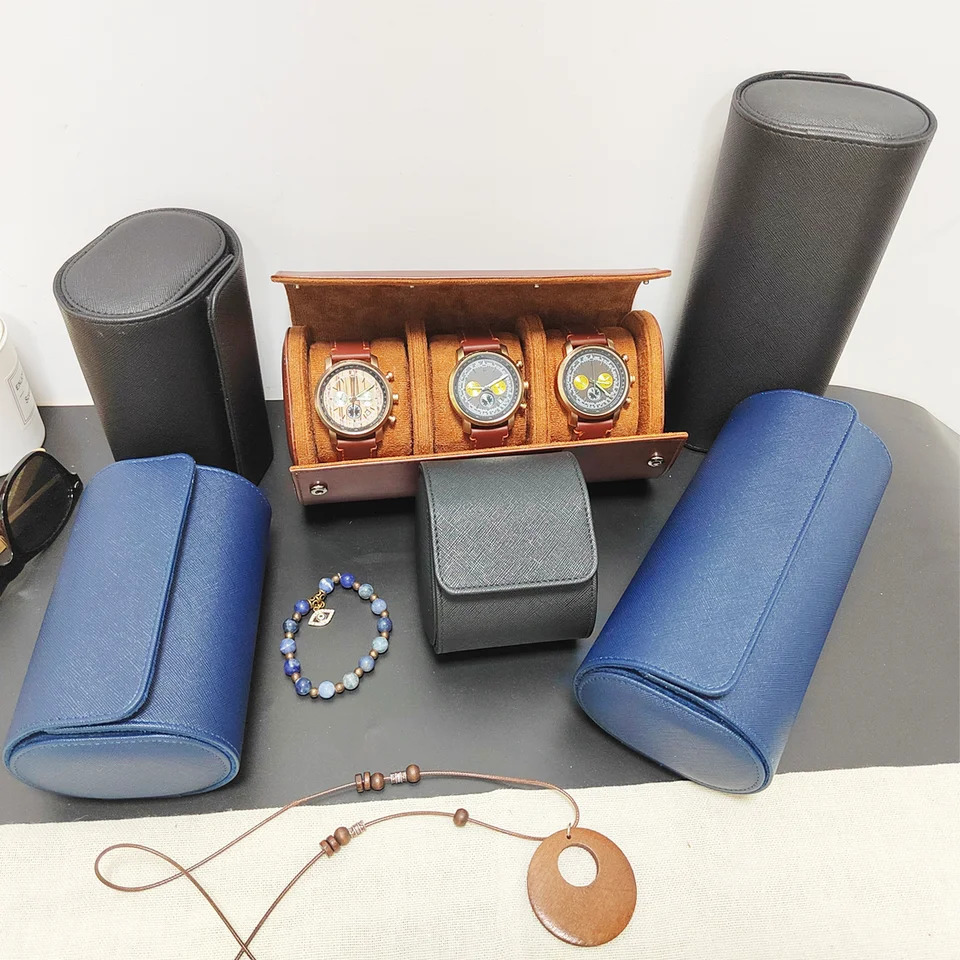 Mens Watch Organizer 1/2/3 Slot Mens Watch Roll Travel Box Fashion Portable Retro Leather Display Screen Watch Storage Box Gif 241018
