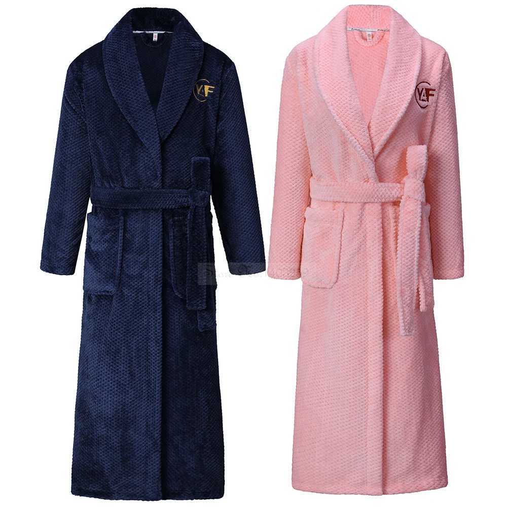 Oversize 4XL Winter Flannel Long Couple Robe Sleepwear Thick Warm Coral Fleece Bathrobe Gown Nightwear Loose HomeWear LoungewearXJ241018
