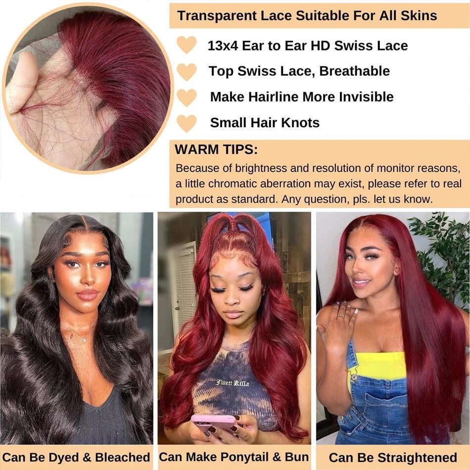 200% Density 13x6 Body Wave Hd 13x4 Frontal Human Hair Wig For Black Women 99j 360 Full Lace Front Brazilian bury Wigs