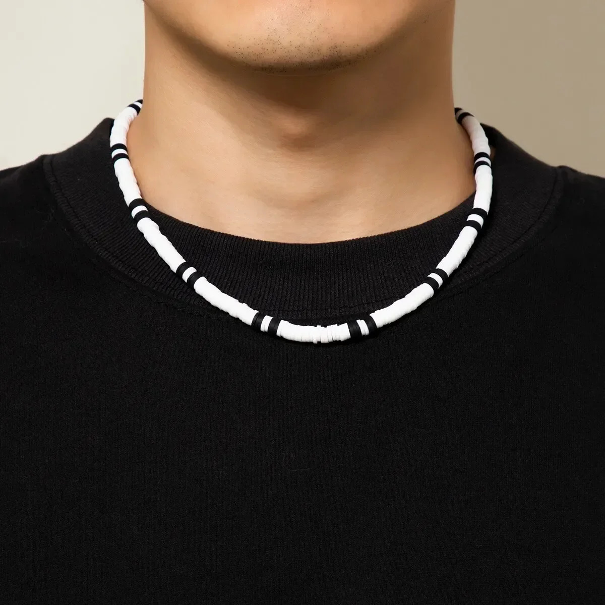 Simple polymer clay black and white necklace for mens summer retro short clavicle chain party jewelry gift 241018 ww
