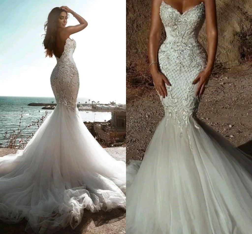 2025 Mermaid Wedding Dresses Sweetheart Backless Lace Appliques Beads Tulle Train Formal Bride Gowns Vestidos De Noiva Customed