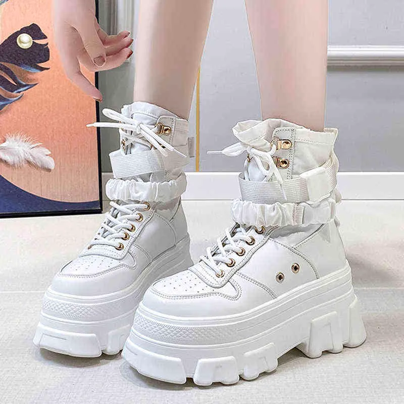 Rimocy Green Punk Chunky Platform Motorcycle Boot Autumn Winter Gothic Shoes Woman Designer Boot Thick Bottom Lace Up Ankle Botas Mujer 211105