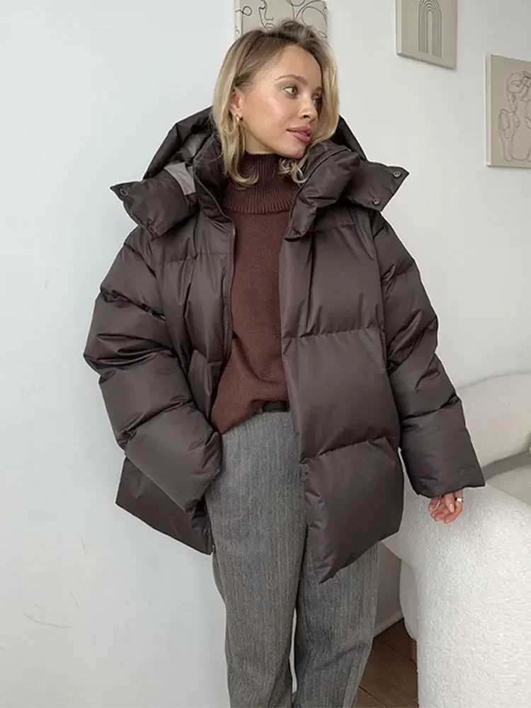 Women's Down Parkas New casual thick hooded warm cotton jacket for women fashionable solid zipper loose jacket 2024 new winter womens premium jac