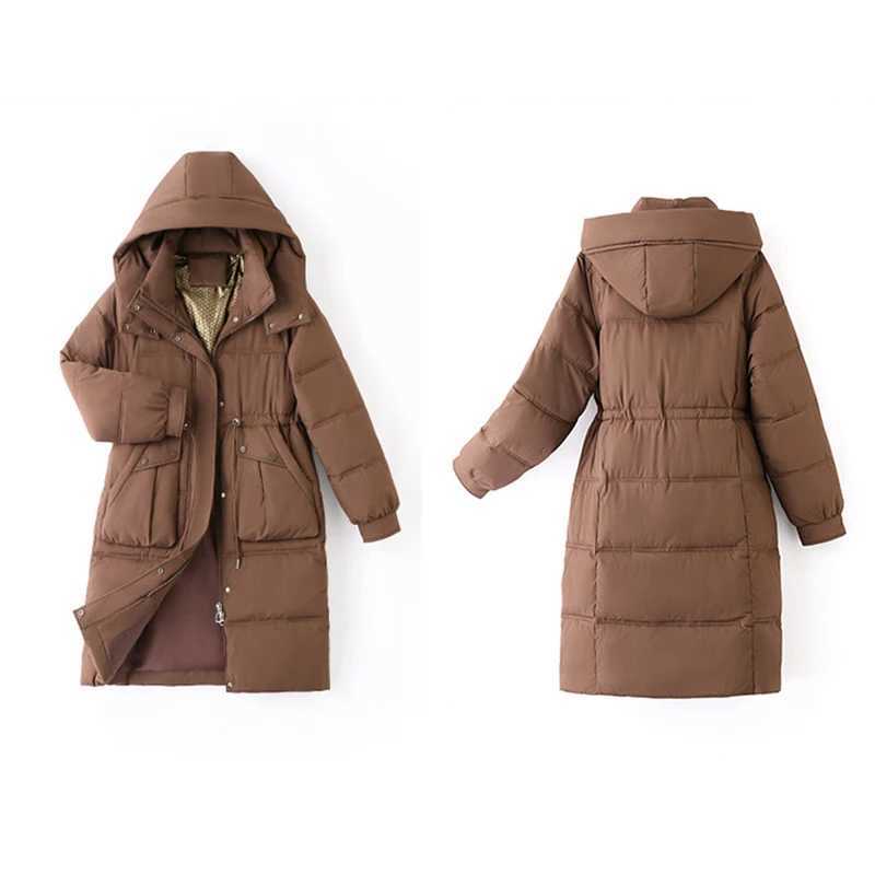 Winter New Mid-length Jacket Warm Thickened Long Over-the-knee Female Coat Waisted Hooded White Duck Down Jacket for WomenX241019