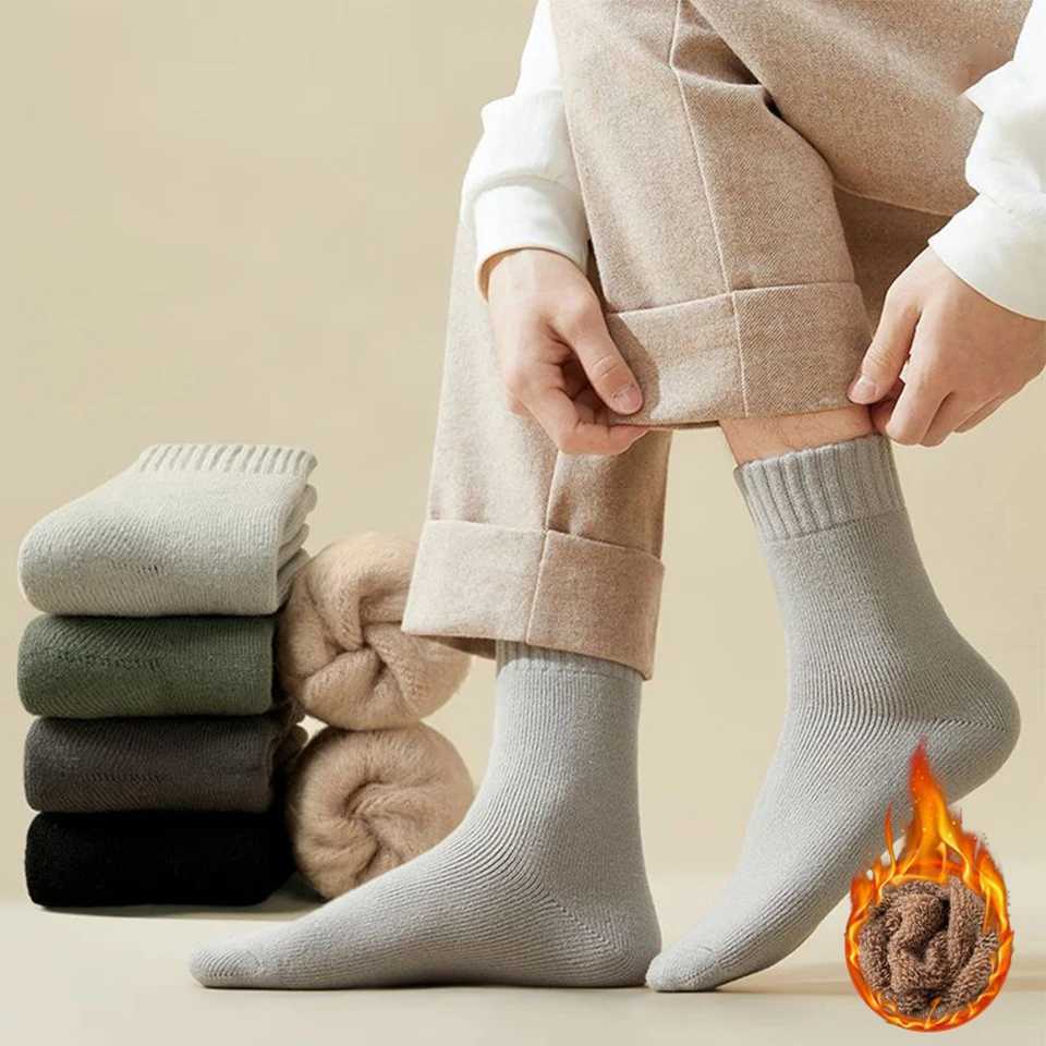 Winter Warm Socks Men Plush Home Sleep Floor Long Socking Jk Solid Soft Splice Fleece Thermal Sock Thick Snow Boot Heavy TerryXJ241019