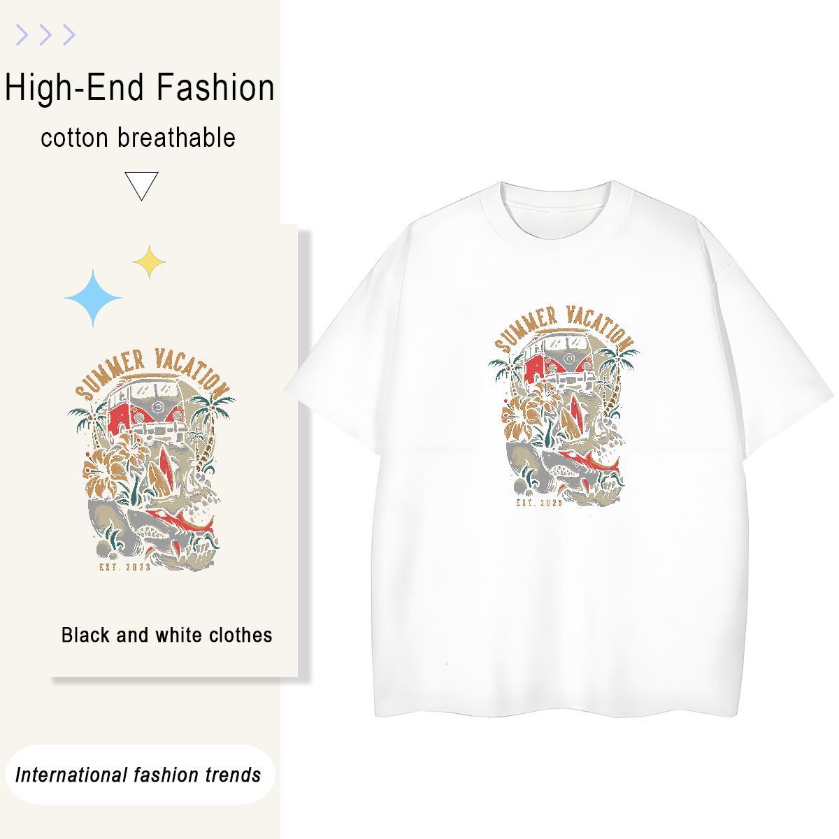 Brand T shirt 230g Pure Cotton Round Neck Short Sleeve Casual Beach skull Tshirt for Man Woman High quality Cartoon Printing L-4XL Tee Shirt