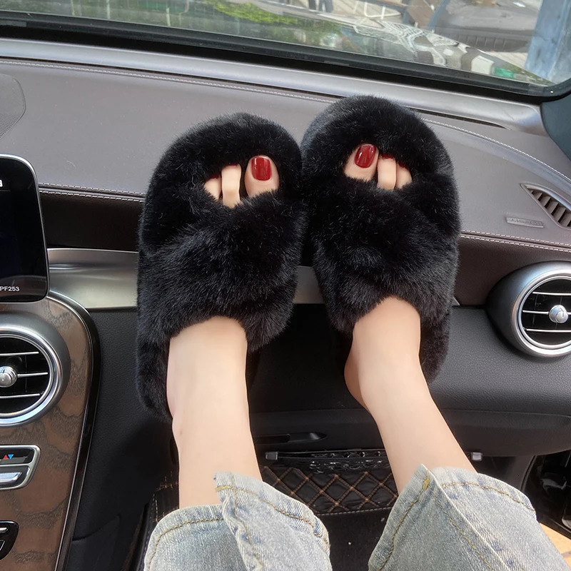 Short and chubby platform fur slider womens winter thick soled fur outdoor slider womens Plus size 42 short plush er shoes 241018
