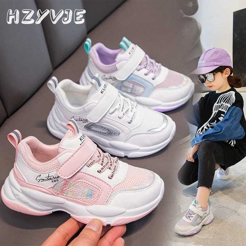 Athletic Outdoor Girls spring mesh upper breathable sports shoes 2024 new dents sports running shoes for children aged 3-12 outdoor casual shoes H2410