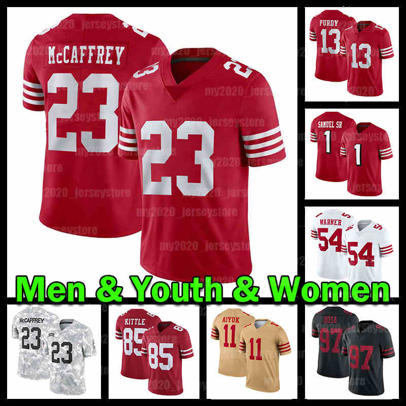13 Brock Purdy Football Jersey 23 Christian McCaffrey Niners 29 Talanoa Hufanga Brandon Aiyuk Dre Greenlaw Kyle Juszczyk Patrick Willis 8 Steve Young Jauan Jennings