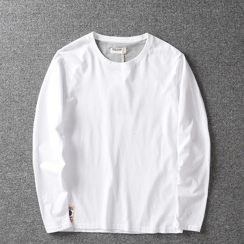 Mens long sleeved comfortable bottom shirt made of pure cotton washed with sand solid color T-shirt casual and fashionable multi-color 241018