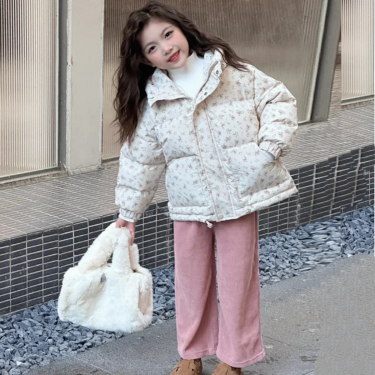 Winter clothing girls floral cotton jacket fashion childrens cotton jacket thick winter cotton jacket 241019