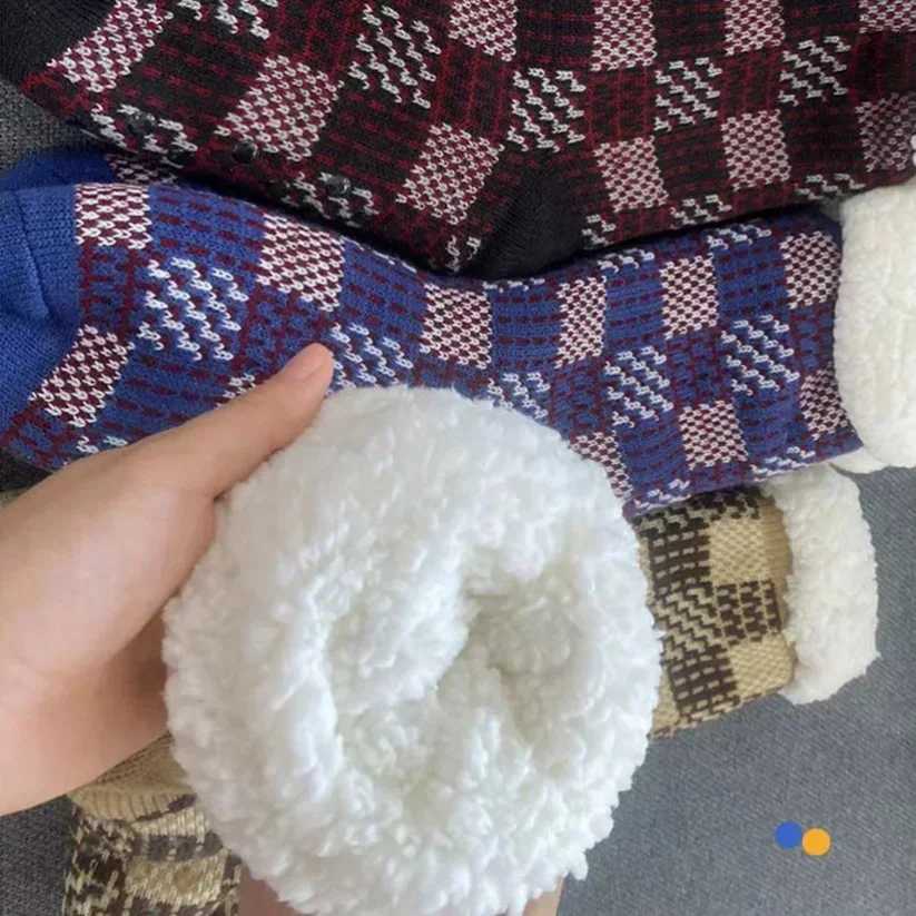 Fluffy Non Slip Socks Mens Plaid Winter Warm Short Cotton Thickened Home Sleeping Thermal Soft Anti Slip Floor Fuzzy Sock MaleXJ241019