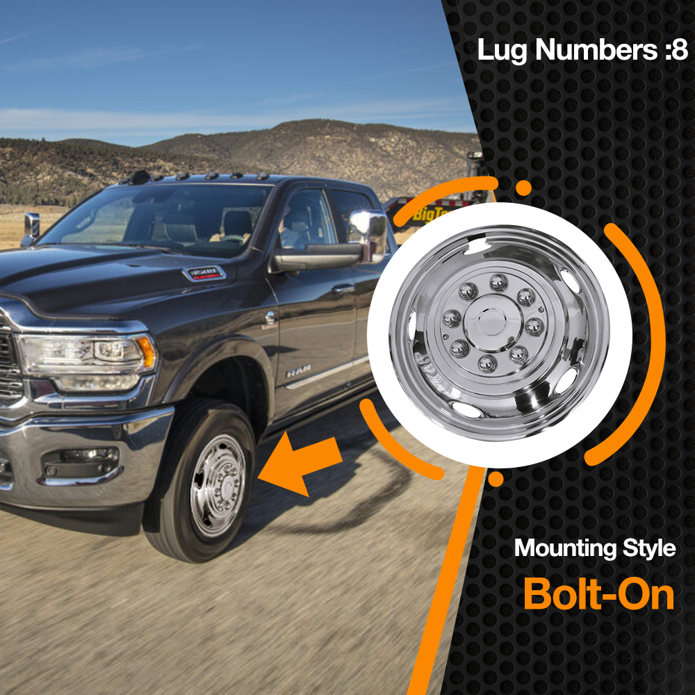 17 Inch 8 Lugs 5 Hand Holes Stainless Steel Wheel Simulators for 2003-2021 Dodge 3500 Dually Wheel Truck