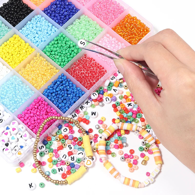 24 mesh glass beads letter bead set for jewelry making DIY bracelet earring bead set with rope Czech charm glass bead set 241018