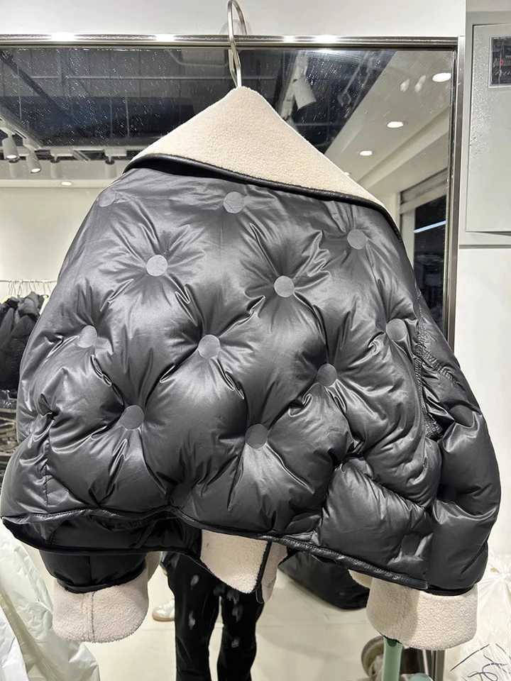Women's Down Parkas 2024 Winter Womens Down Jacket Warm Casual Jacket Womens Puff Jacket Patchwork PU Leather Parks Korean Womens Collar Jacket Y