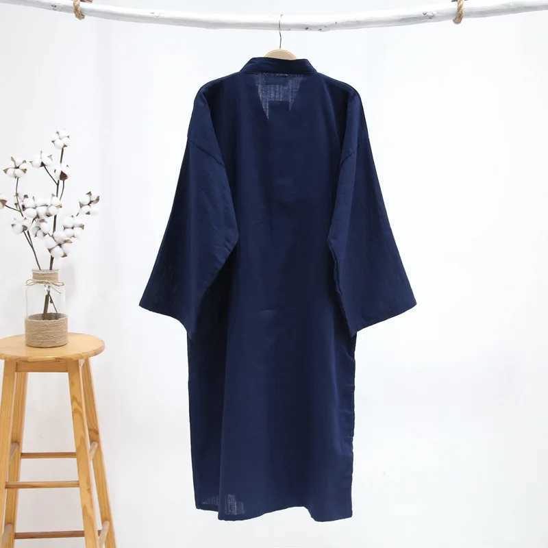 New Mens Cotton Yarn Sleeping Gown Thin Summer Cotton Kimono Bathrobe Mens Robes Long Bath Robe Loose Leisure NightgownXJ241018