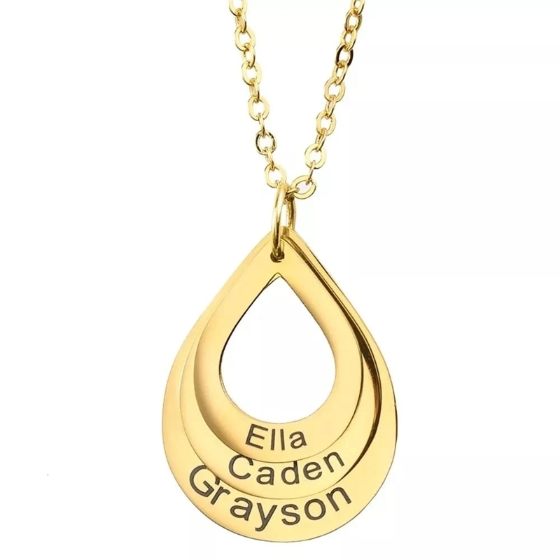 Personalized Charm Stainless Steel Pendant Name Water Drop Necklace Womens Jewelry Mens Family Name Necklace 241018