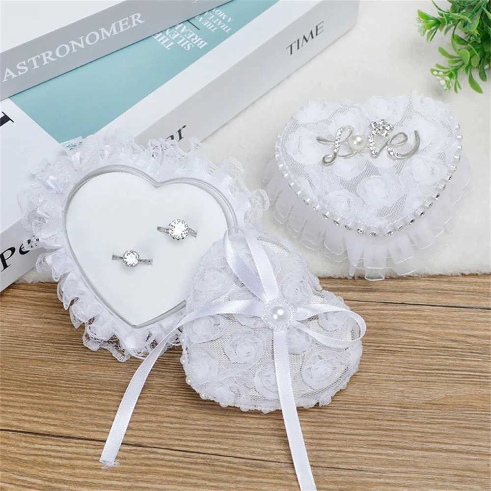 Wedding couple ring box heart-shaped white lace ring pillow box pearl rhinestone jewelry box engagement ceremony ring box W241019