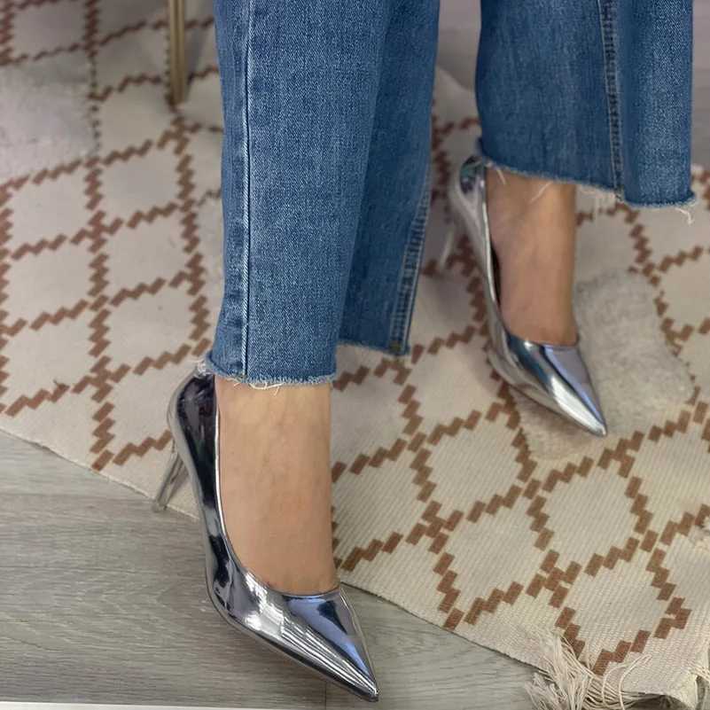 Wen Patent Leather Pumps 7.5cm 10.5cm High H Lady Stiletto Low H Wedding Bridal Mteallic Sier Gold Sparkly Shoes Y250319