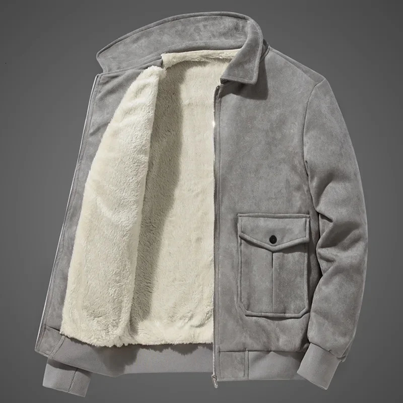 Mens warm leather jacket winter warm wool lining motorcycle jacket artificial suede leather outdoor windproof top zipper windproof 241007