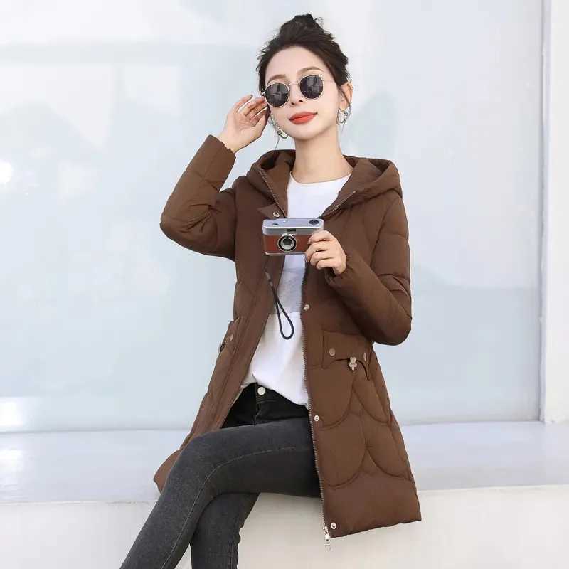 Down Cotton-padded Jacket Womens Wear 2025 Winter New Female Long Coat Hooded Slim Jacket Padded Warm Cotton Padded CoatX241019