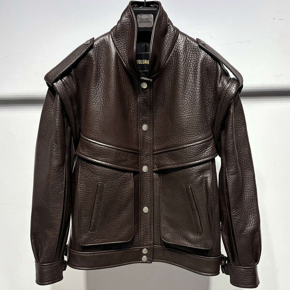 Yoloagain 2024 Spring Vintage Real Leather Women High Quality Oversized Biker Jacket Ladies