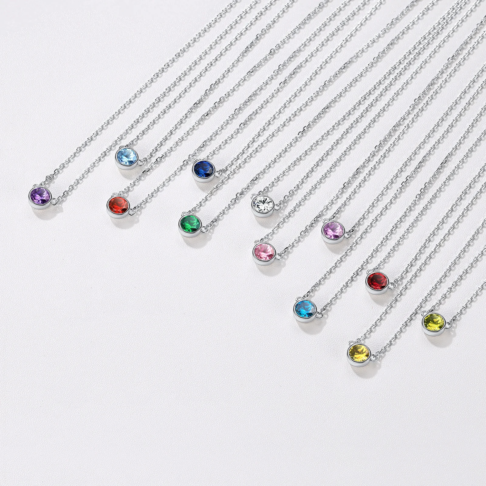 U7 925 sterling silver birthstone necklace sparkling round cut gemstone CZ jewelry crystal pendant necklace 241018