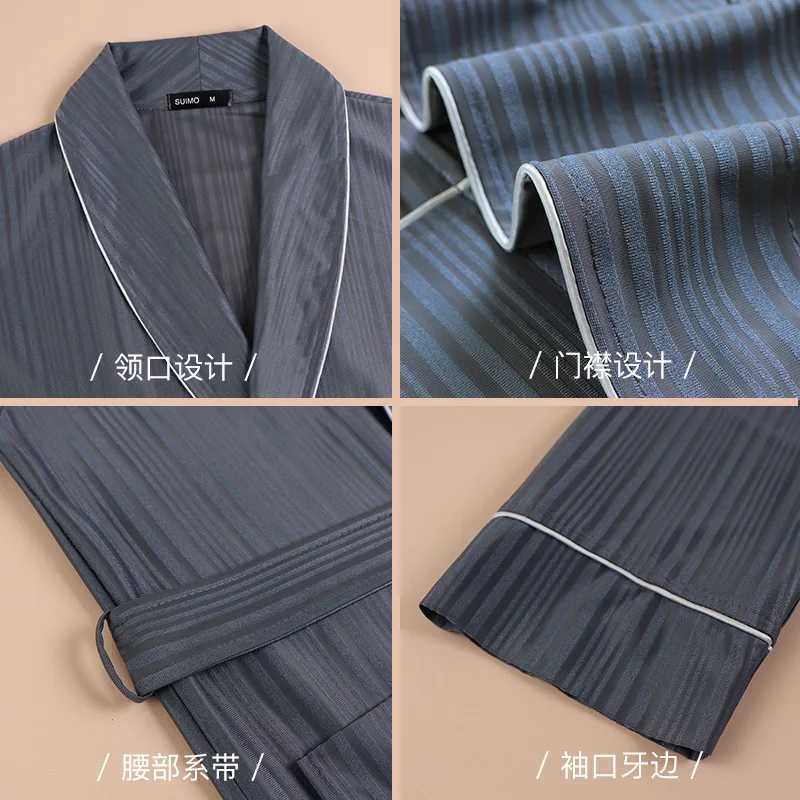Fashion Bathrobe New Style Thin Men Robes V Neck Mens Sexy Sleepwear Summer Male Kimono Long Sleeve PajamasXJ241018