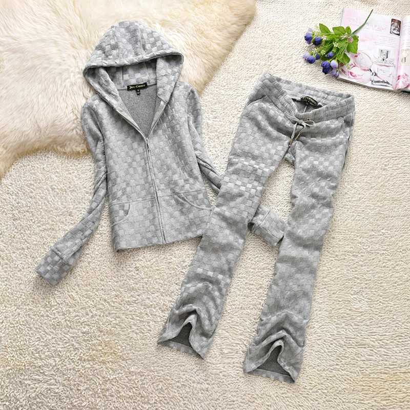 Women's Two Piece Pants Juiyc Cometure Velvet Tracksuit 100% Cotton Womens Hooded Sweatshirt Solid Color Casual Sports Suit + Women Straight Pant