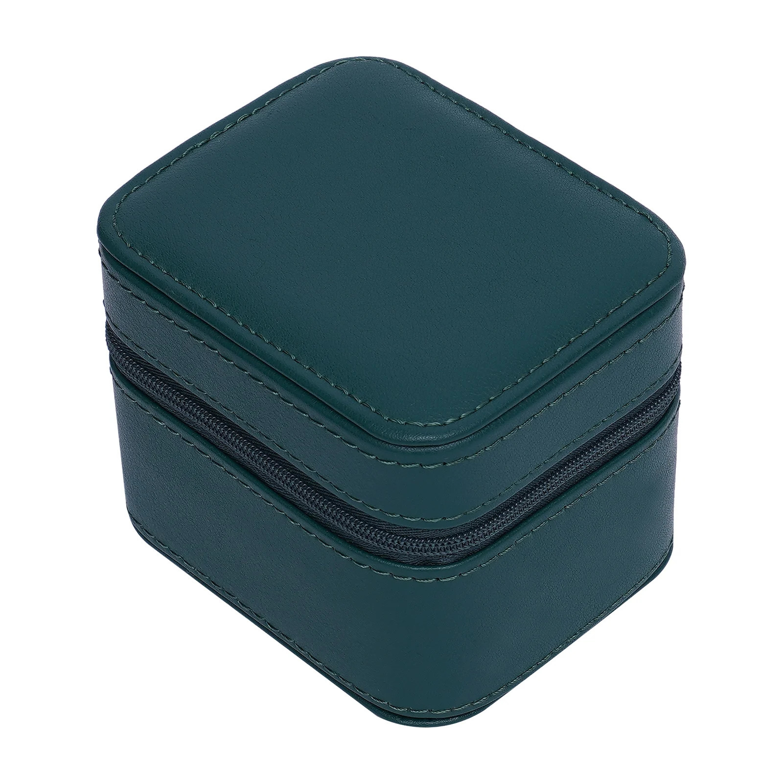 Green watch storage box with metal zipper and detachable pillow flannel lining for jewelry display box 241018
