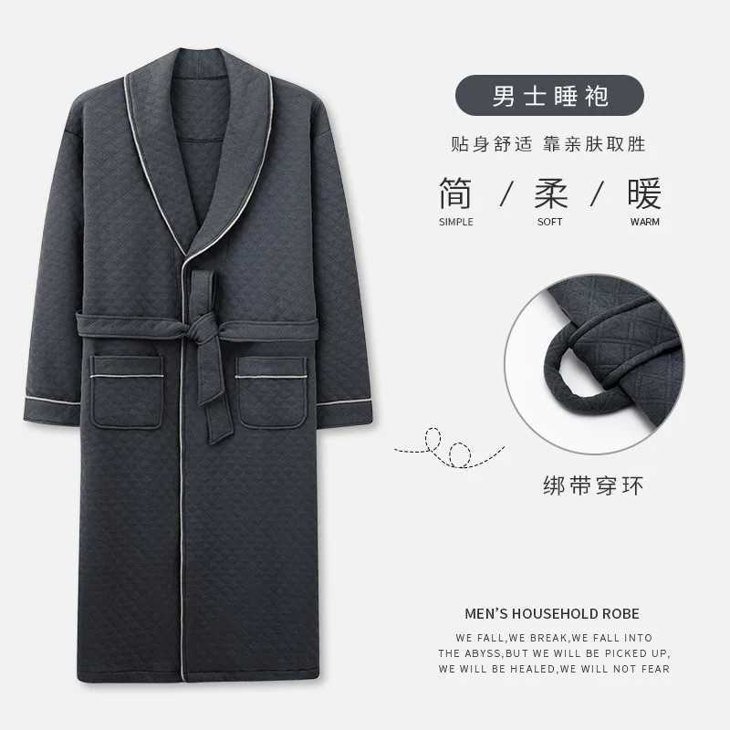 Winter Man Luxury Warm Bathrobe Quilted Cotton Plus Size Night Gown Robe for Gentlemen Kimono Men Robe Elegant Dressing Gown NewXJ241018