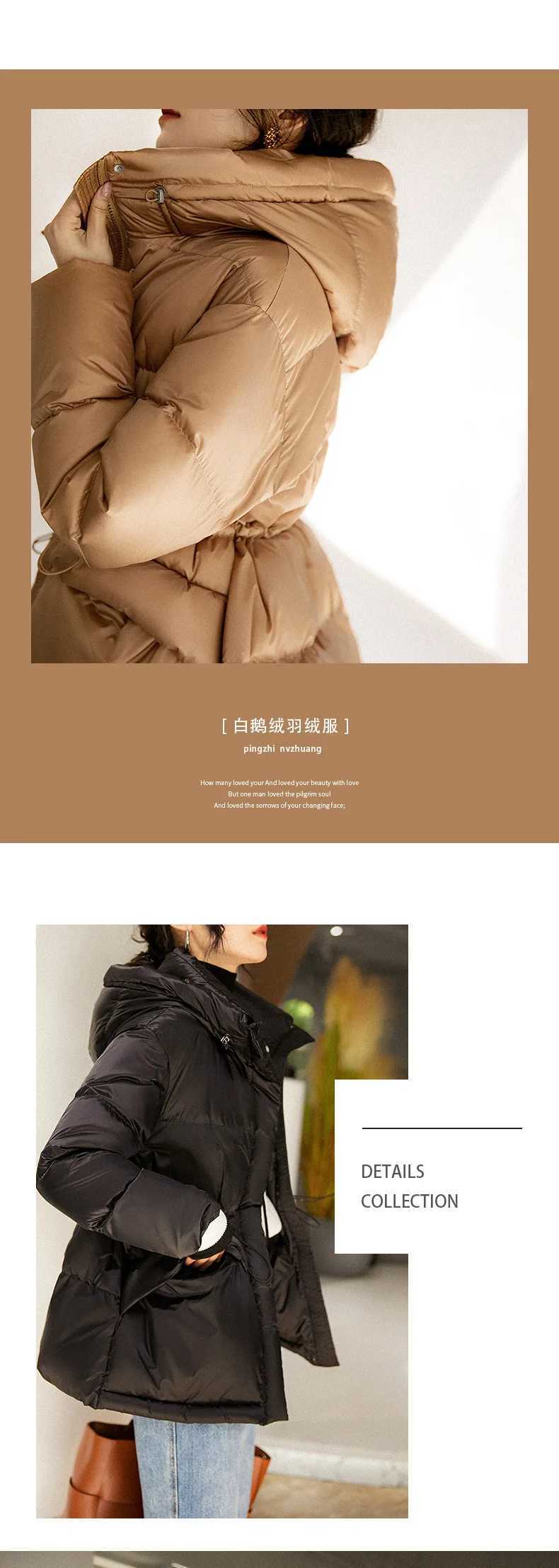 Premium Goose Down Jacket Hooded Down Jacket Womens High-end Womens Clothing Winter Clothing Medium and Long Coat Waist WhiteX241019