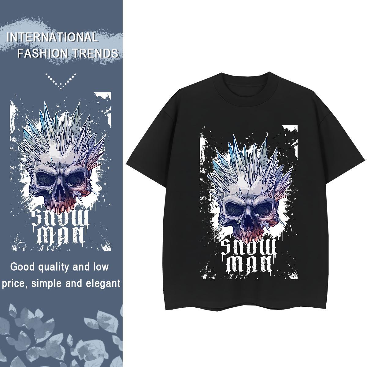 Casual New T-Shirts 100% Cotton 230g Short Sleeve O-Neck Daily Wear skull Lady T shirt Unisex Anime Oversized Tshirts