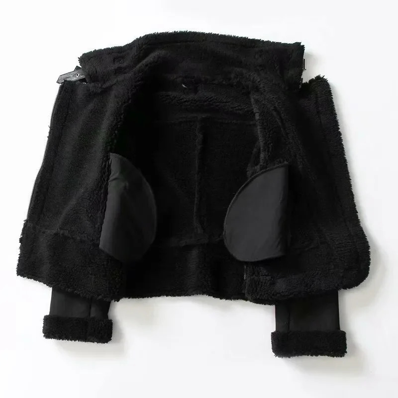 mens winter thick warm suede sheepskin jacket short motorcycle brown jacket artificial wool sheepskin jacket 241007