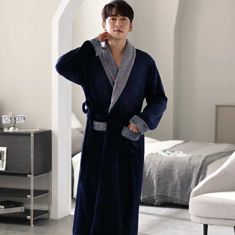 High Quality Men Bath Robe Warm Flannel Coral Fleece Bathrobe Male Dressing Gown Pijamas HombreXJ241018