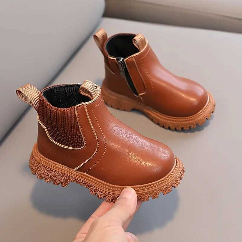 Children High Top Martine Boots Kids Elastic Comfort Soft Sole Sock Shoes Anti-skid Lace Up Side Zipper Solid Color Casual ShoesXJ241206