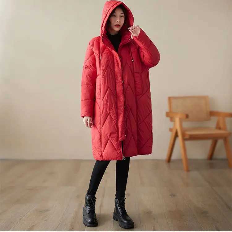 Winter New Womens Oversized Down Cotton Jacket Loose Commuting Leisure Warm Hooded ParkasX241019