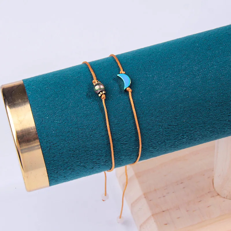 Creative Fashionable Moon Bracelet Natural Black Gallstone Woven Telescope Bracelet Couples Friend Leisure Travel Bracelet 241018