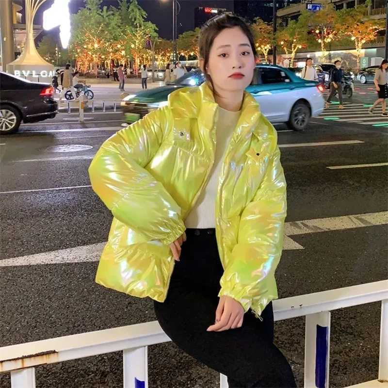 Winter Parkas Women Jacket 2024 New Glossy Down Cotton Padded Parka Long Sleeves Casual Snow Wear Coat Female Jackets OutwearX241019