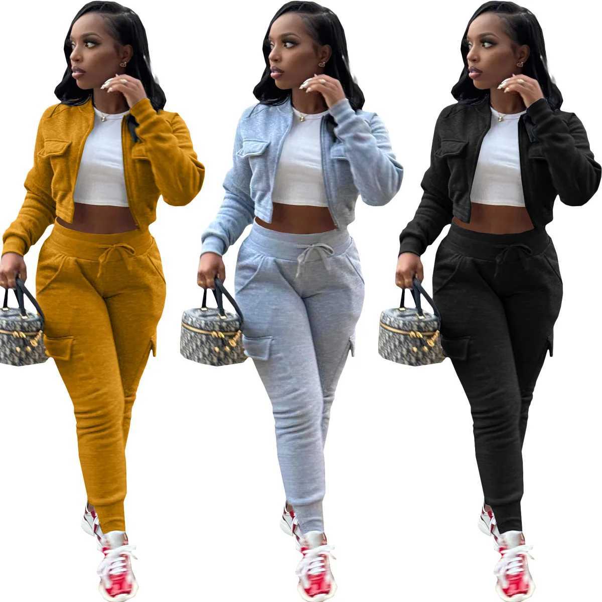 Women's Two Piece Pants Womens Track Set Autumn/Winter Casual Goods Jogging Set Sportswear Long Sports Shirt Jacket Set Womens Two Piece Pants Se